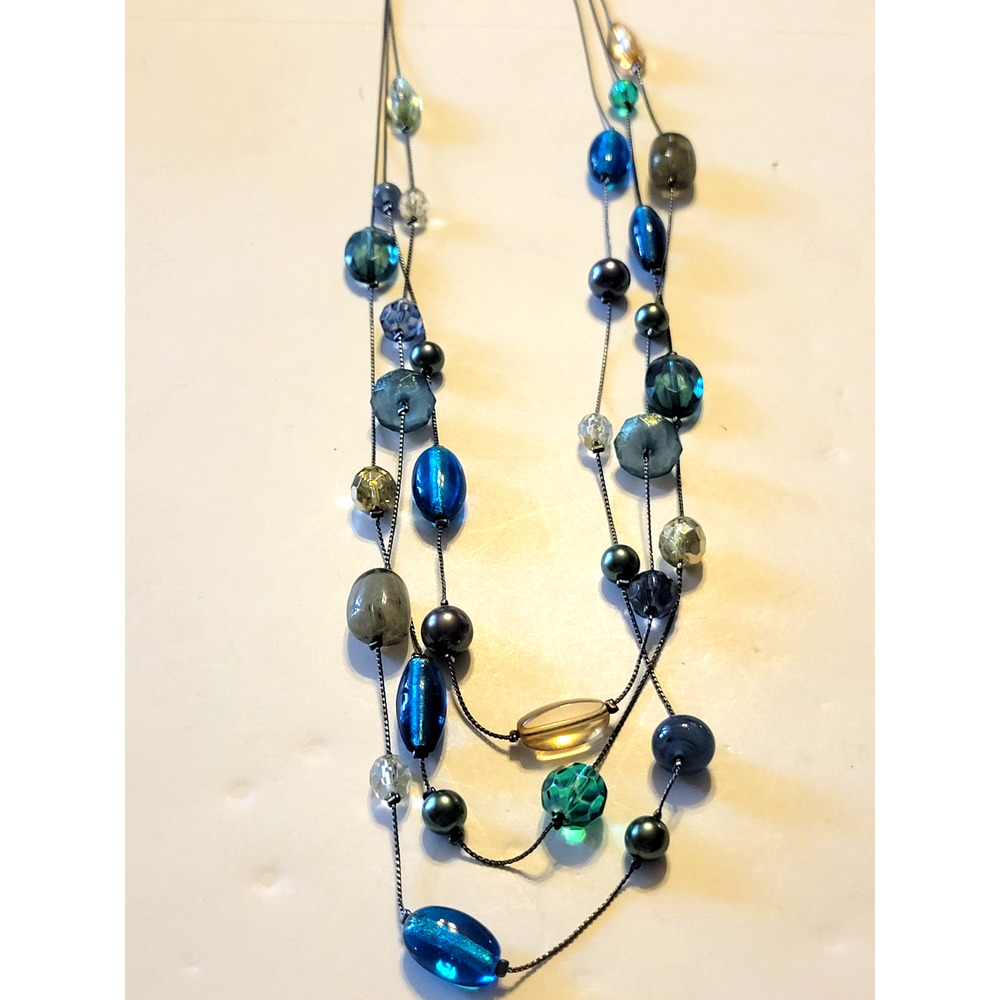 VTG Estate Lia Sophia Necklace Multi-Chain Multicolor Sea Glass Beaded Jewelry